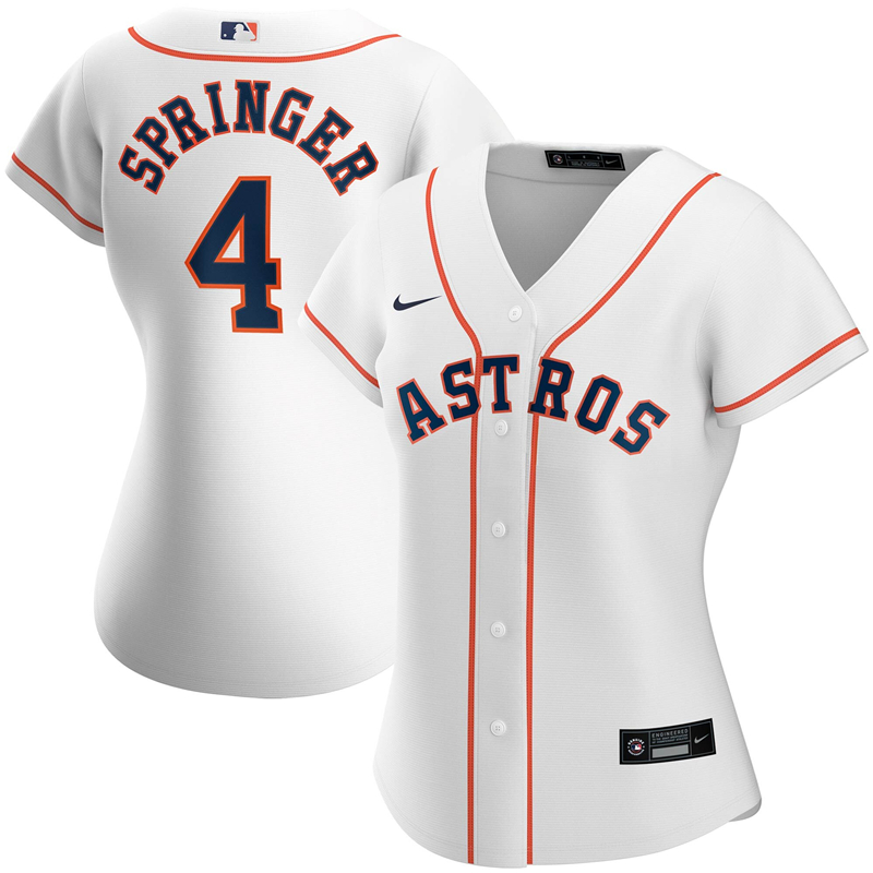 2020 MLB Women Houston Astros 4 George Springer Nike White Home 2020 Replica Player Jersey 1
